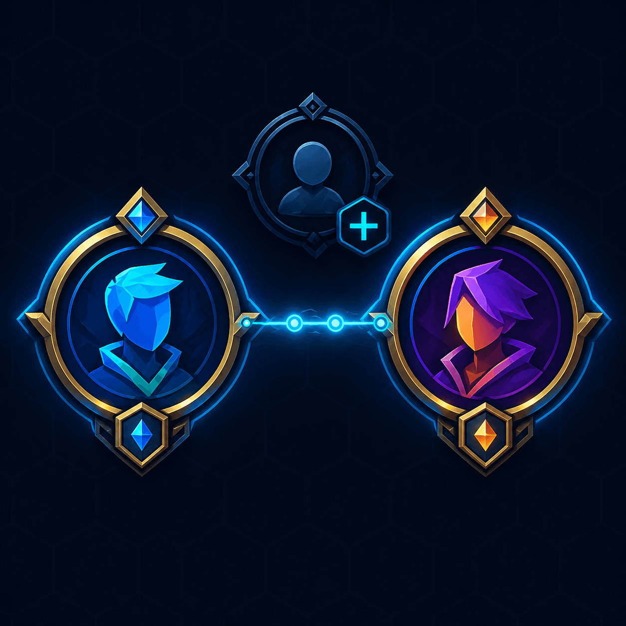 Adicionar amigos — Invocadores conectados por linha de energia hextech